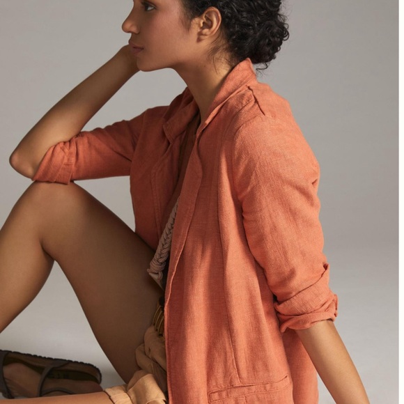 Anthropologie NWT Linen dark orange 🍊 blazer sz small - Picture 2 of 5